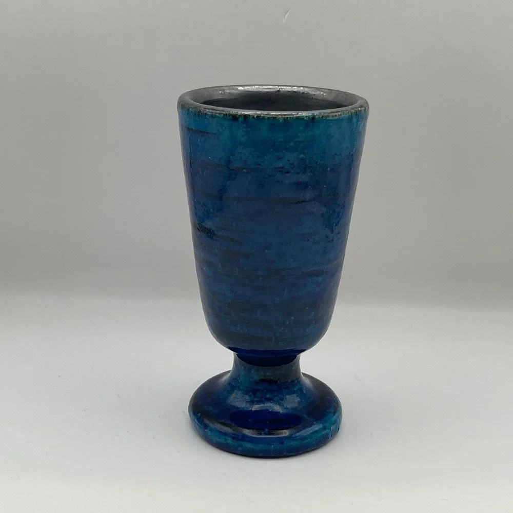 Pol Chambost France Studio Pottery Blue Glazed Tapered Footed Vase MCM 6.25in